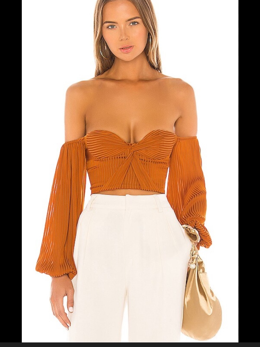 NBD Rust Orange Twist-Front Off-Shoulder Crop Top. Sz. S.       156